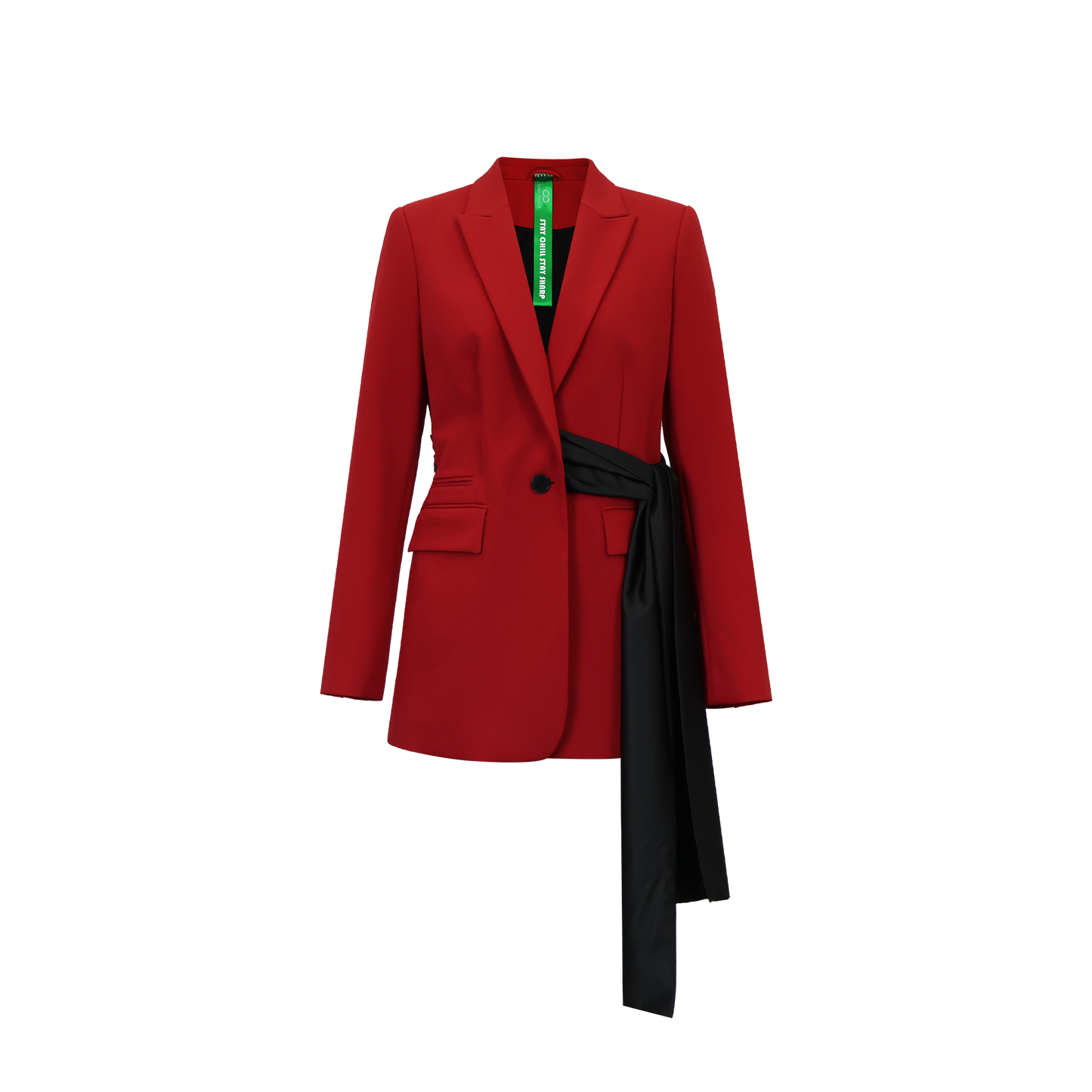 Asymmetric Satin Belt Blazer