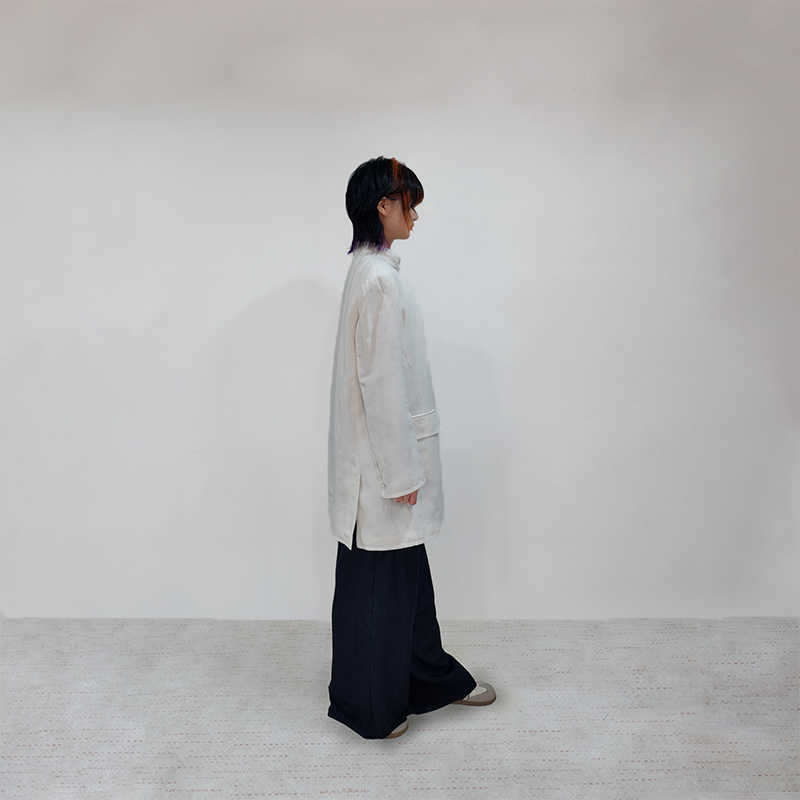 Sustainable White Linen Stand-Collar Jacket for Women – Relaxed & Elegant