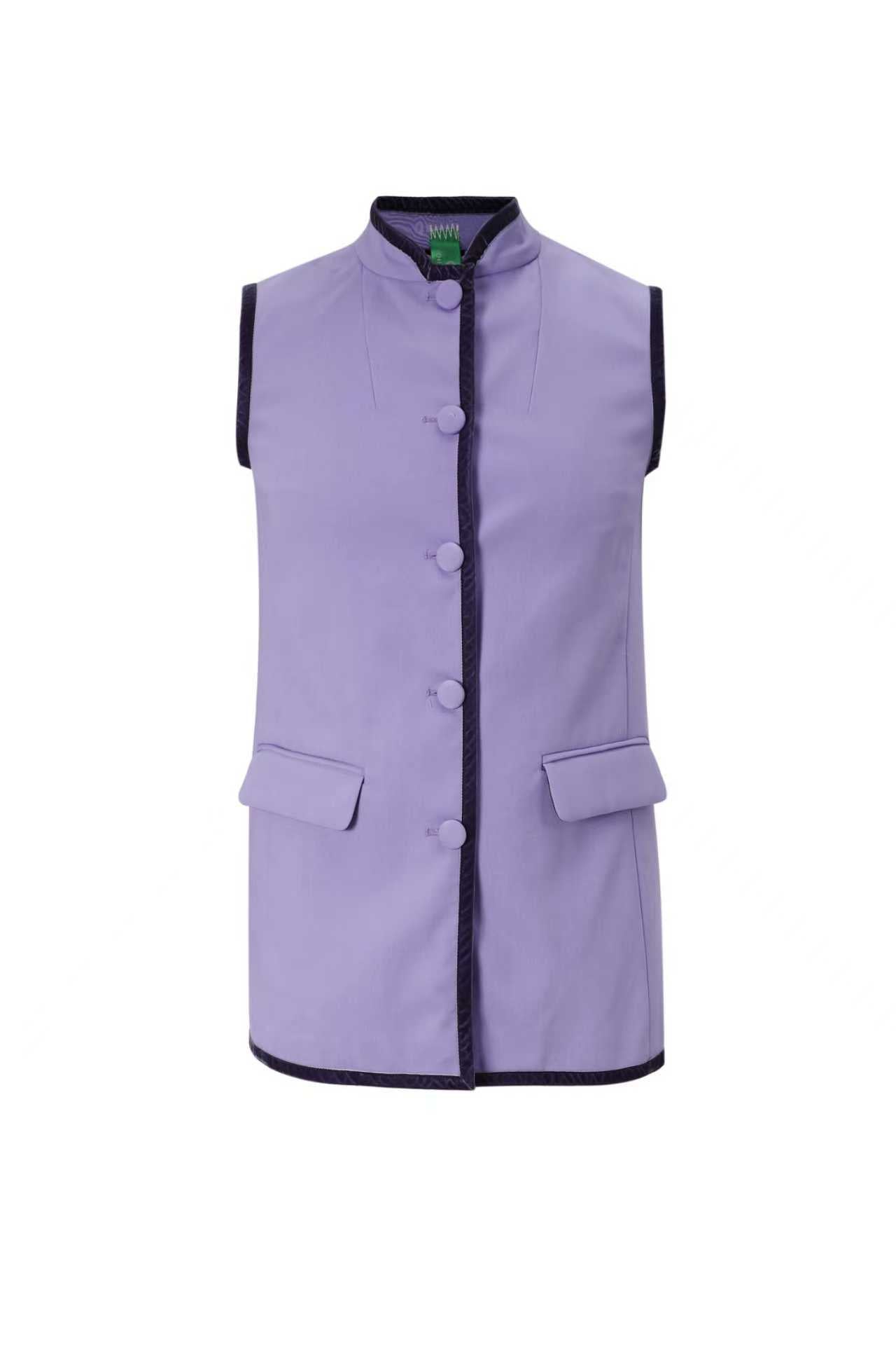 Upcycled Purple Stand-Collar Vest – Artistic Oriental & Vintage Style