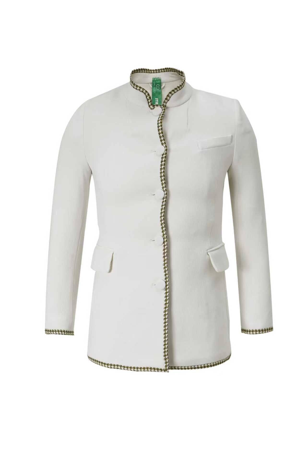 Upcycled White Knit Stand-Collar Jacket – Soft & Elegant Vintage Style