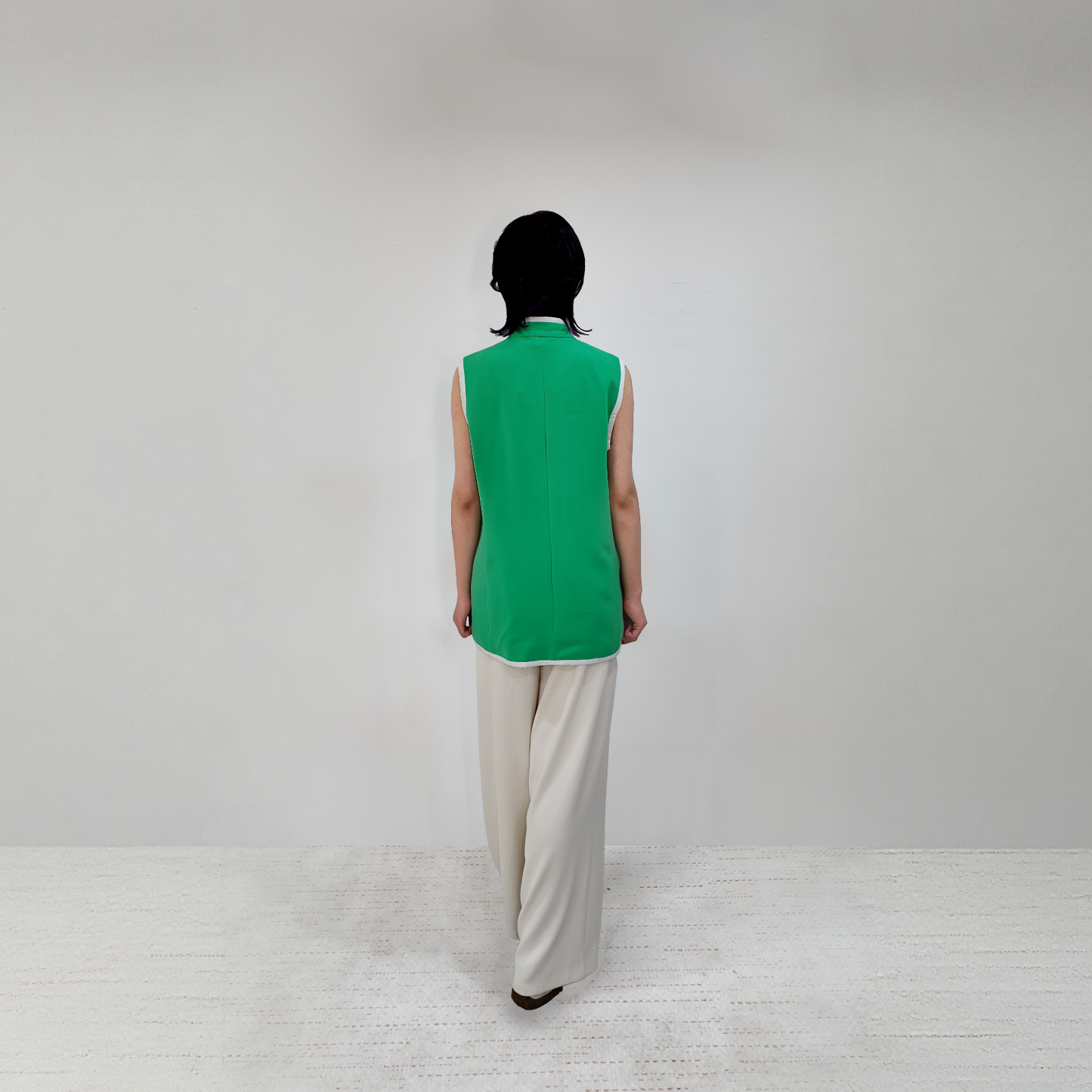 Upcycled Green Stand-Collar Vest – Sustainable Retro Sporty Style