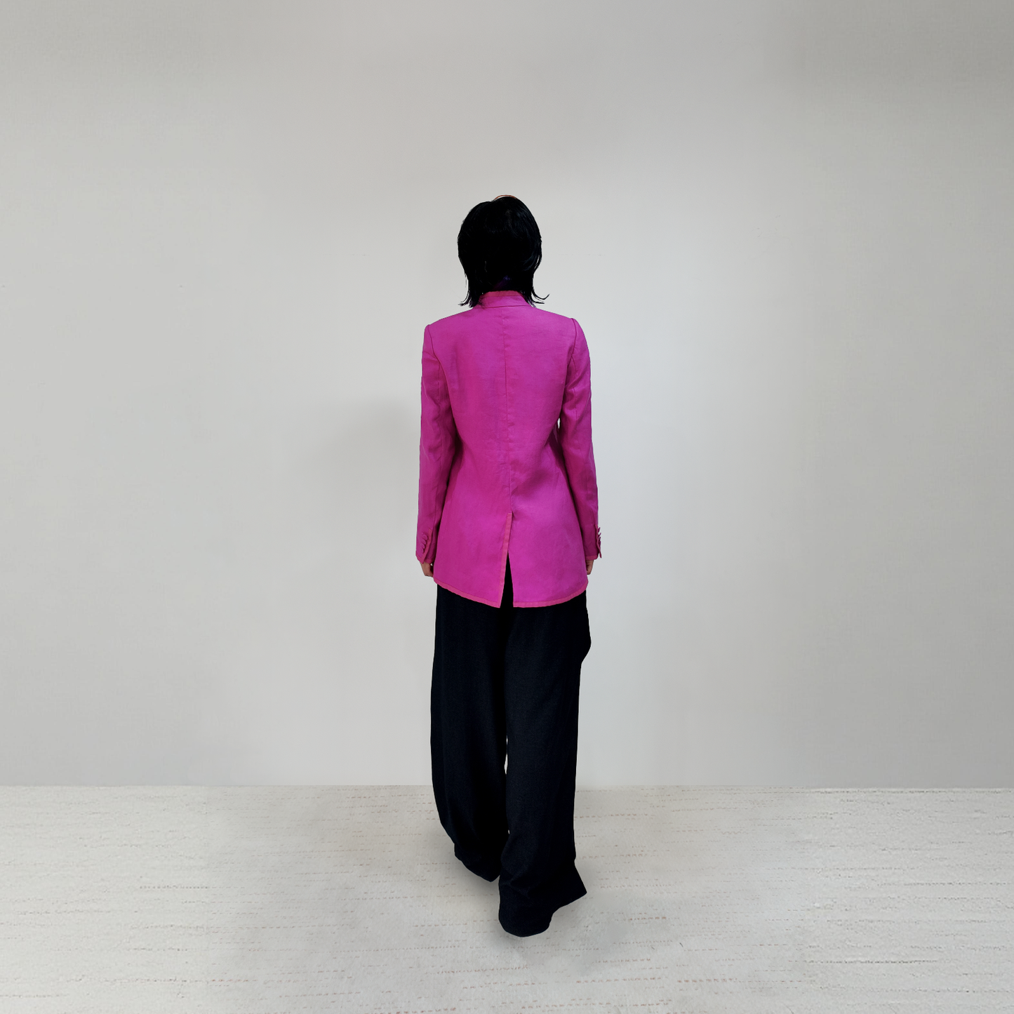 Upcycled Rose Red Stand-Collar Jacket – Modern Oriental Elegance