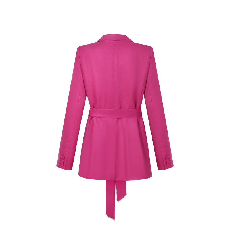 Upcycled Pink Linen Blazer with Jade Belt Detail