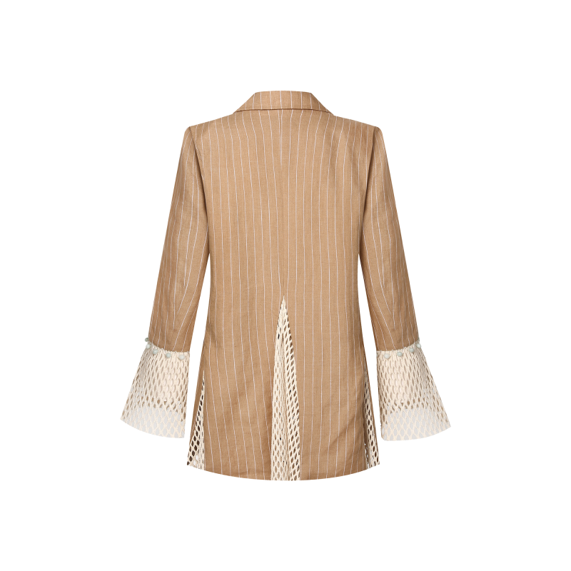 Sustainable Khaki Blazer with Jade Accents and Breathable Mesh
