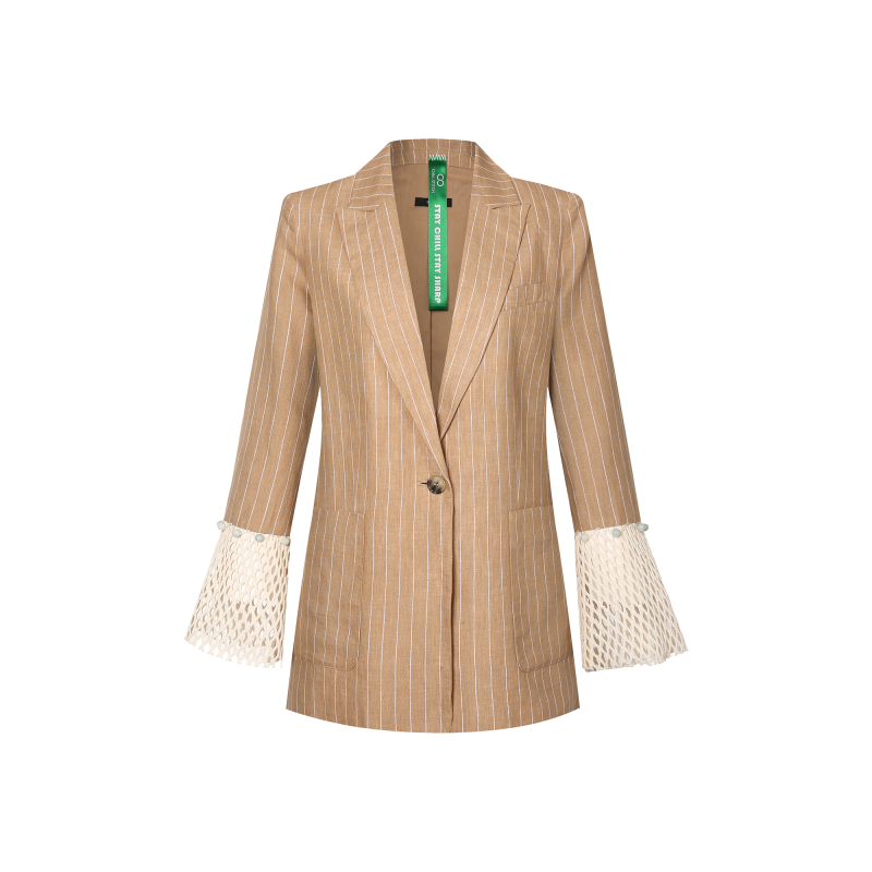 Sustainable Khaki Blazer with Jade Accents and Breathable Mesh