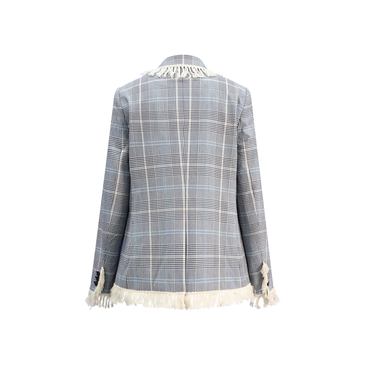 Upcycled Check Fringe Blazer – Vintage-Inspired Sustainable Outerwear