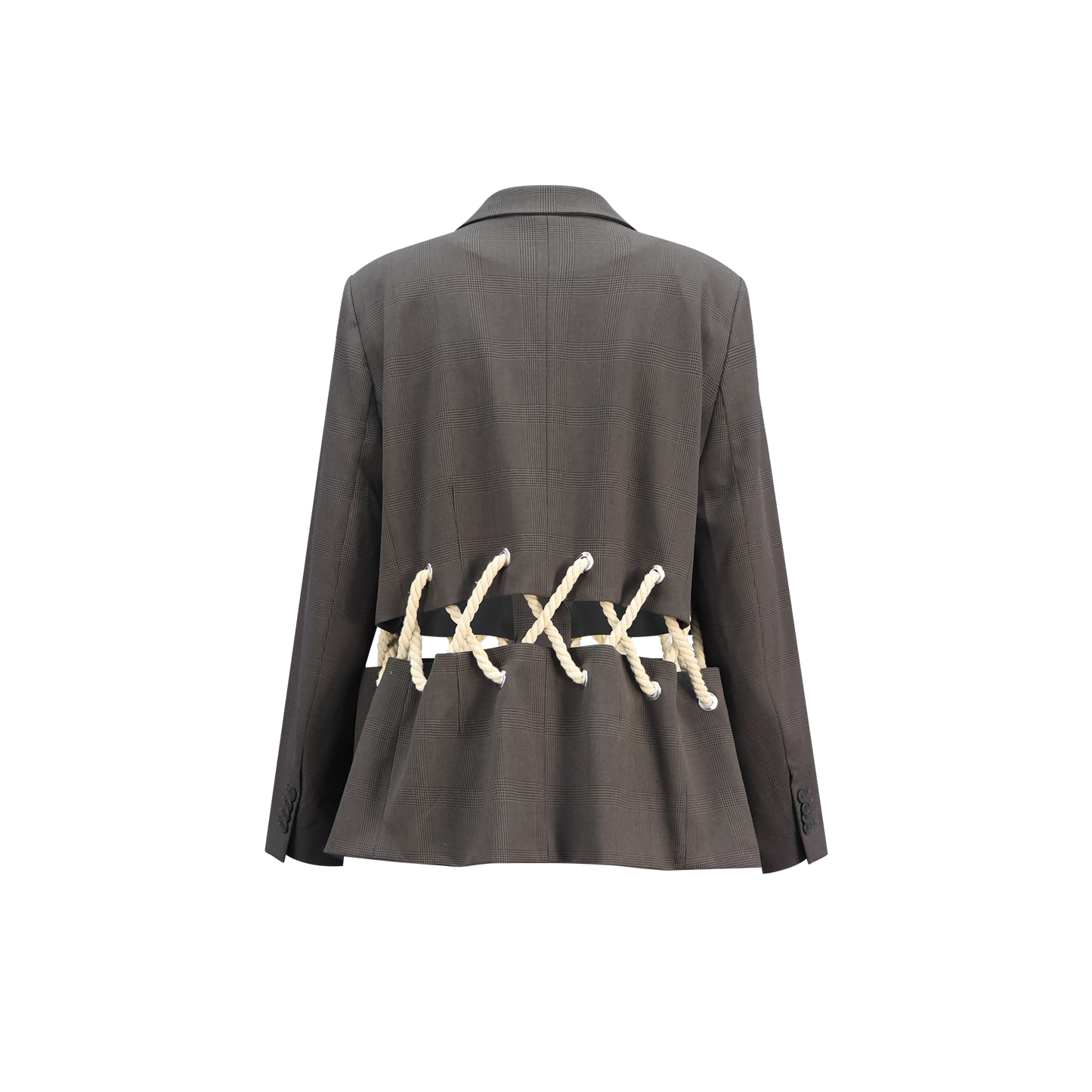 Cut-Out Corded Blazer – Upcycled Check with Modern Twist