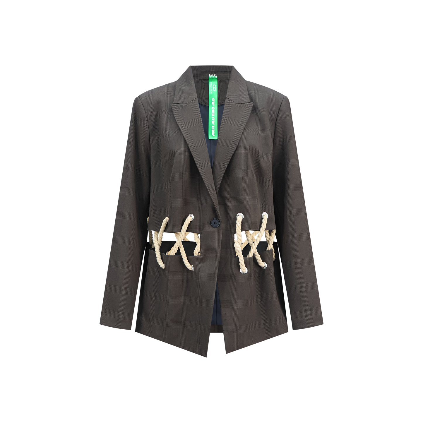 Cut-Out Corded Blazer – Upcycled Check with Modern Twist
