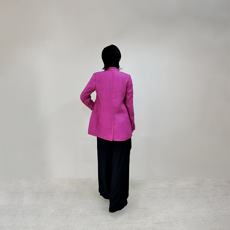 Upcycled Rose Red Stand-Collar Jacket – Modern Oriental Elegance