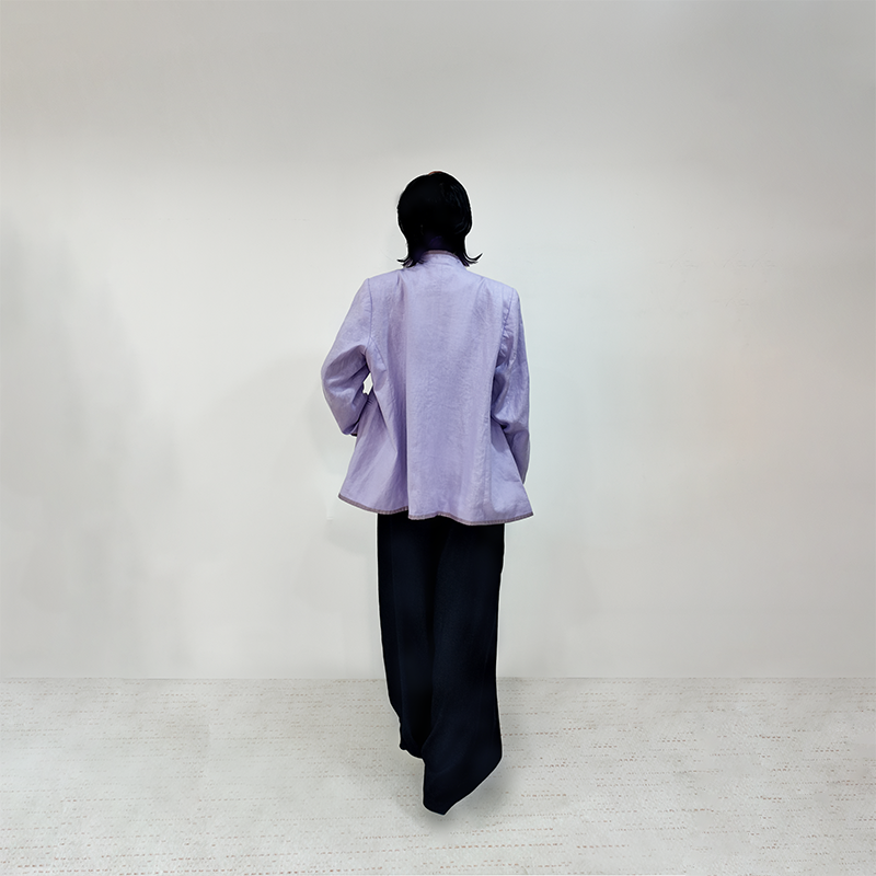Sustainable Lilac Linen Jacket for Women – Stand-Collar & Soft Elegance