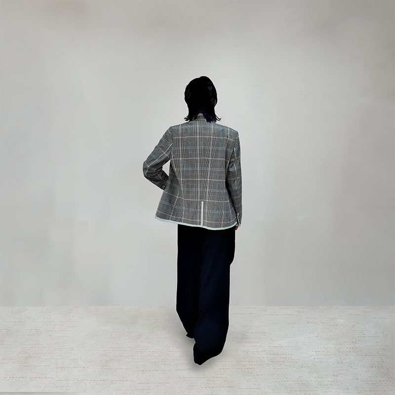 Upcycled Gray Plaid Stand-Collar Jacket – Modern Smart & Minimalist