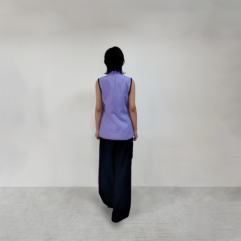 Upcycled Purple Stand-Collar Vest – Artistic Oriental & Vintage Style