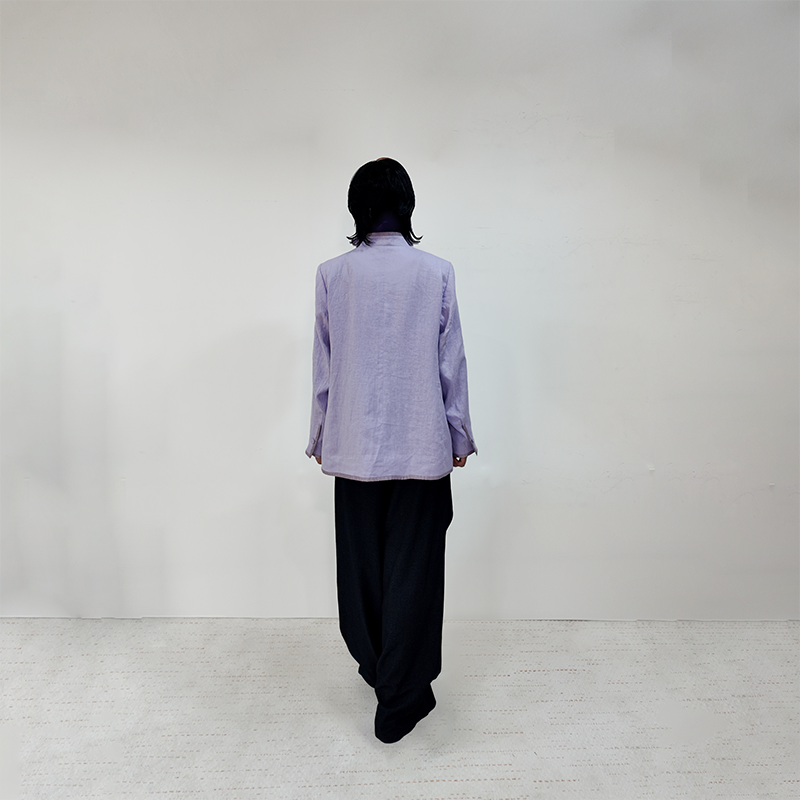 Sustainable Lilac Linen Jacket for Women – Stand-Collar & Soft Elegance