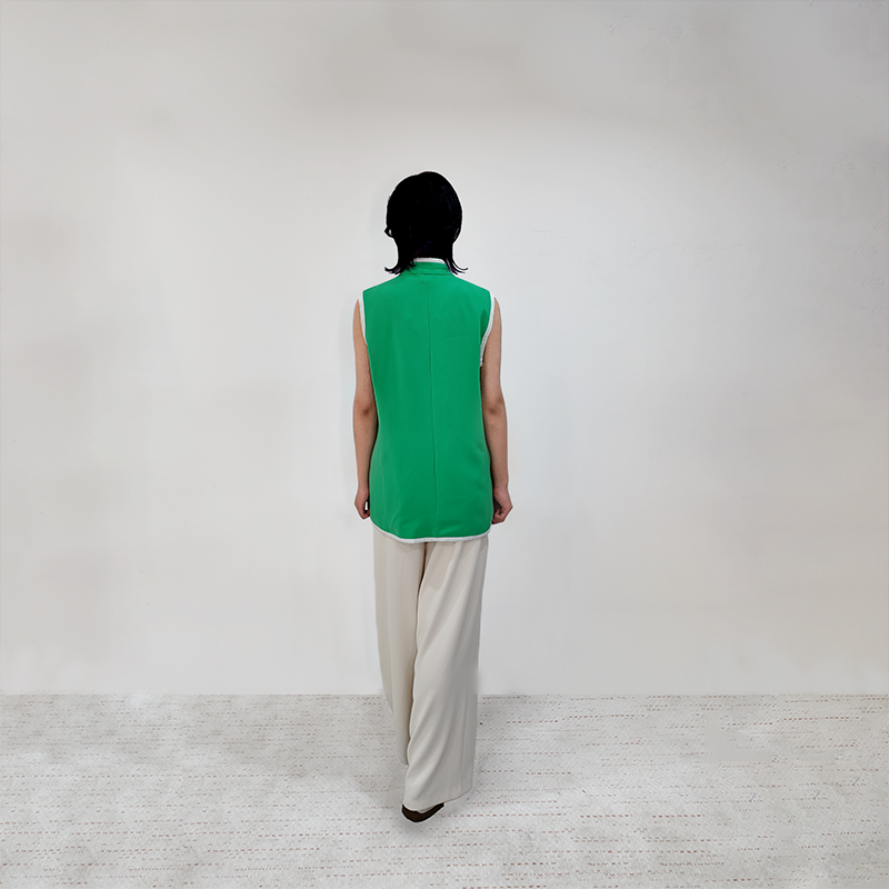 Upcycled Green Stand-Collar Vest – Sustainable Retro Sporty Style
