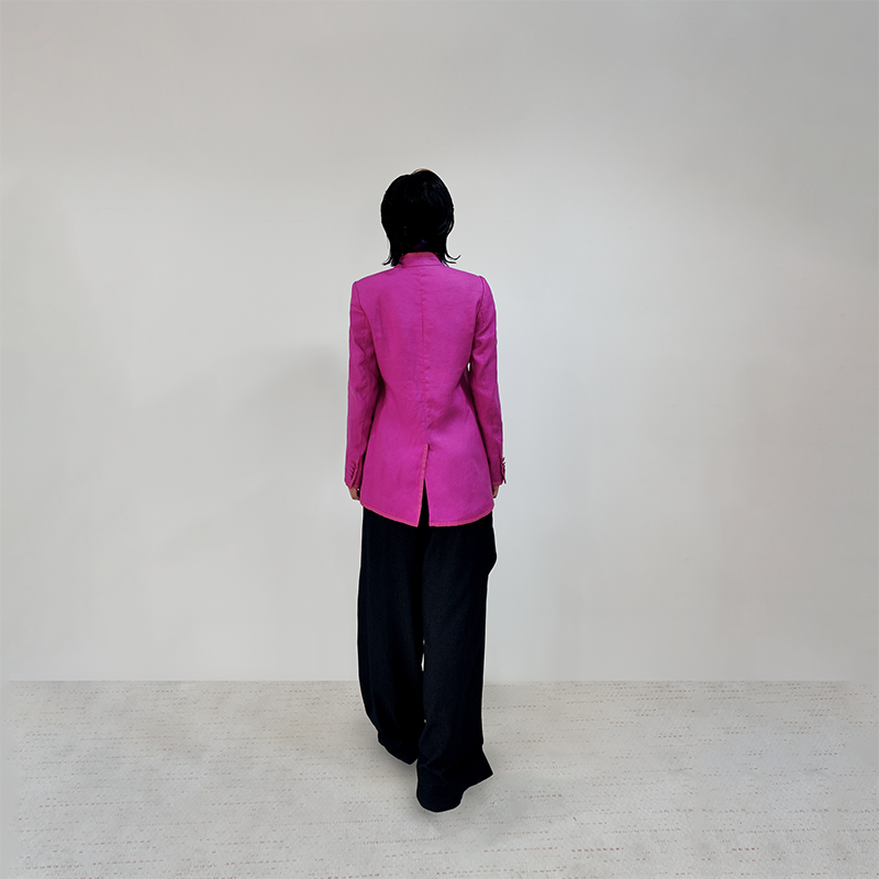 Upcycled Rose Red Stand-Collar Jacket – Modern Oriental Elegance