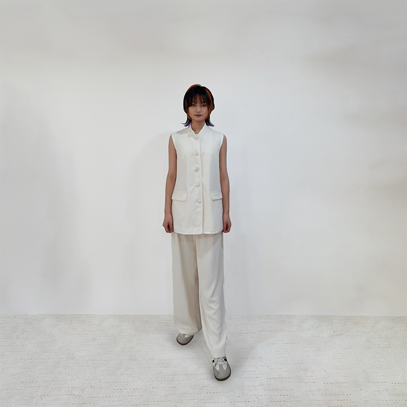 Upcycled White Stand-Collar Vest – Minimalist Oriental Chic