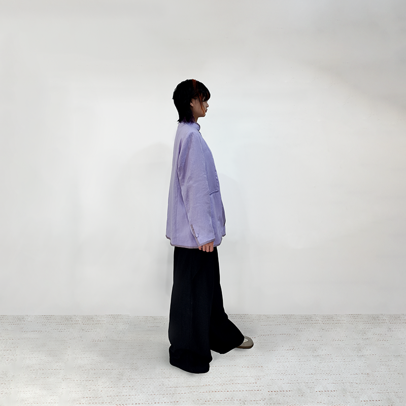 Sustainable Lilac Linen Jacket for Women – Stand-Collar & Soft Elegance
