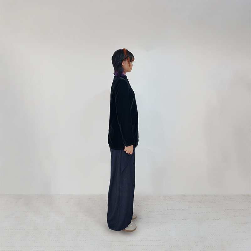 Black Velvet Stand-Collar Jacket – Vintage Luxury Meets Modern Minimalism