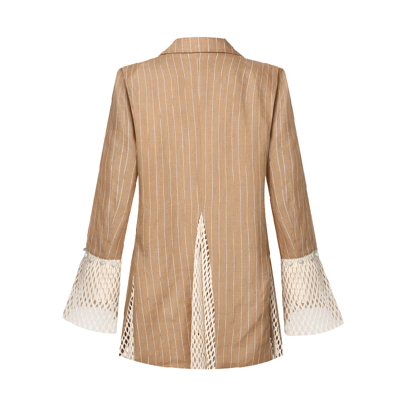 Sustainable Khaki Blazer with Jade Accents and Breathable Mesh