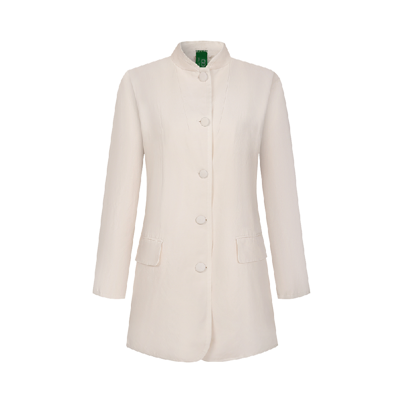 Sustainable White Linen Stand-Collar Jacket for Women – Relaxed & Elegant
