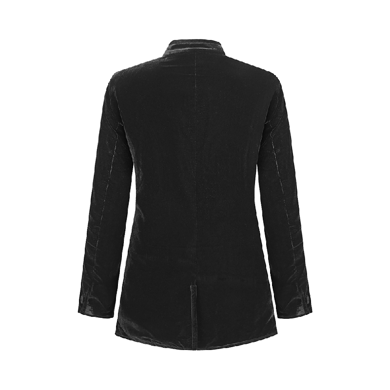 Black Velvet Stand-Collar Jacket – Vintage Luxury Meets Modern Minimalism
