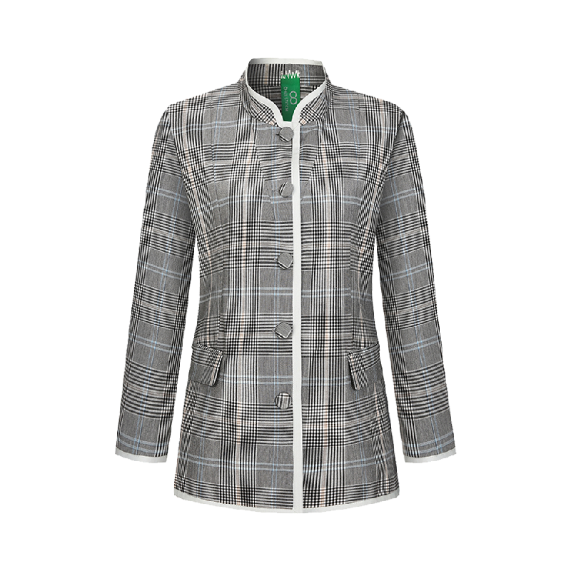 Upcycled Gray Plaid Stand-Collar Jacket – Modern Smart & Minimalist