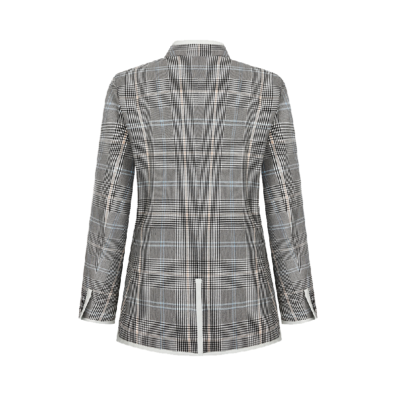 Upcycled Gray Plaid Stand-Collar Jacket – Modern Smart & Minimalist