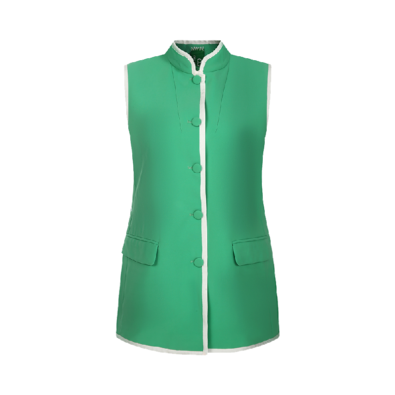 Upcycled Green Stand-Collar Vest – Sustainable Retro Sporty Style