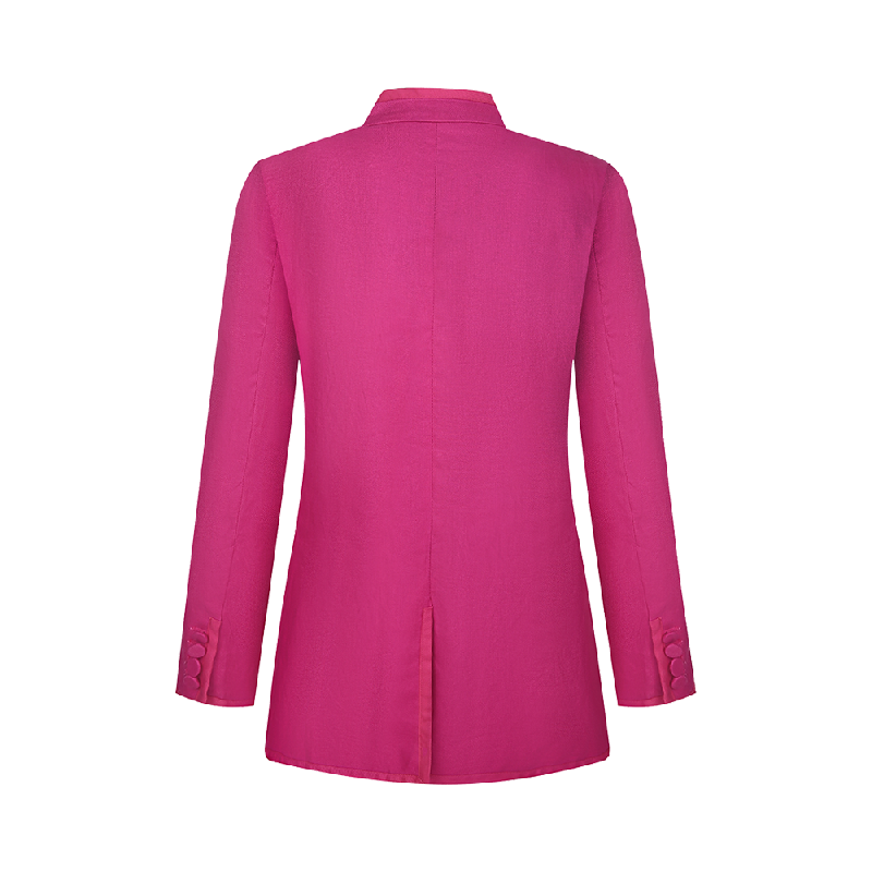 Upcycled Rose Red Stand-Collar Jacket – Modern Oriental Elegance