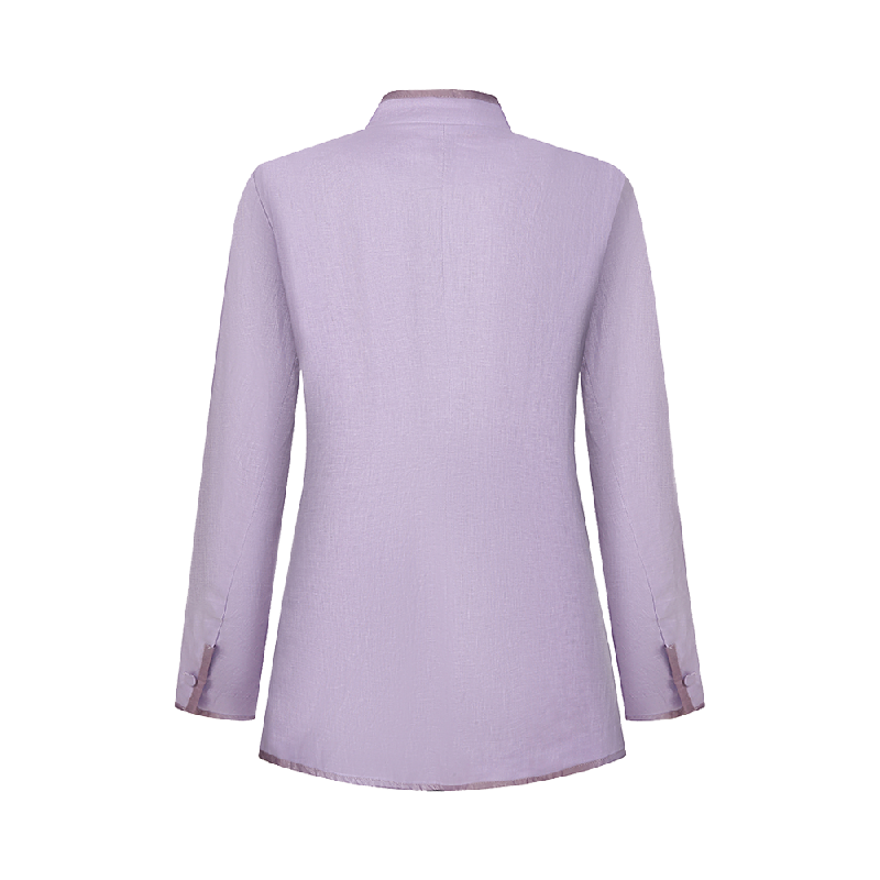 Sustainable Lilac Linen Jacket for Women – Stand-Collar & Soft Elegance