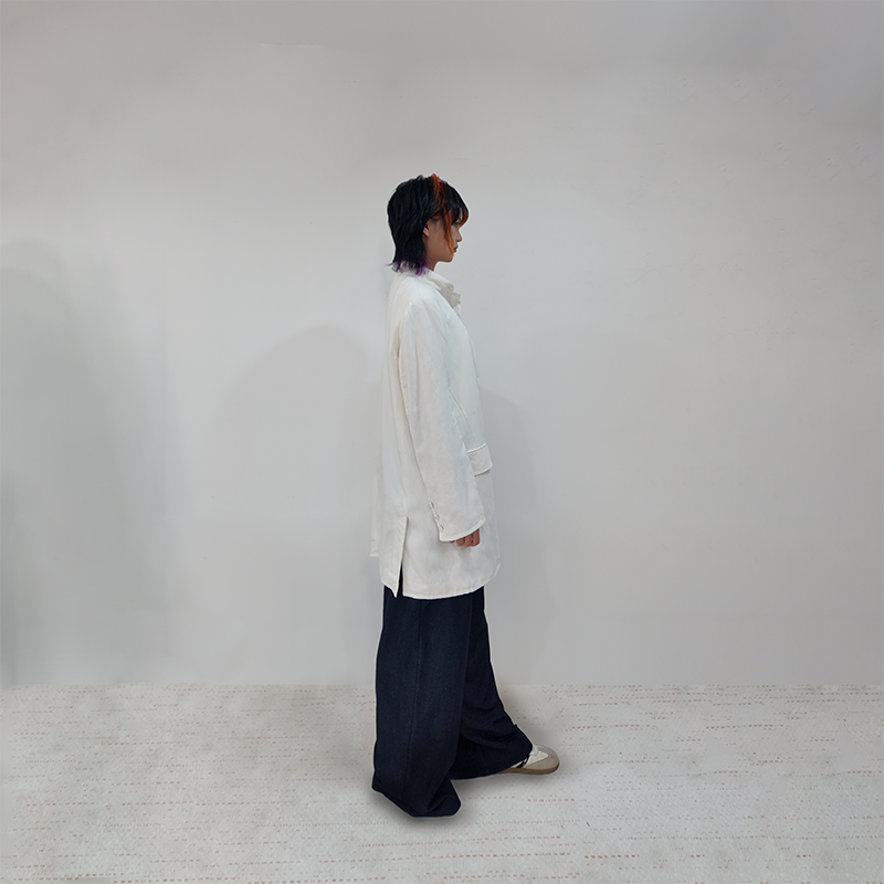 Sustainable White Linen Stand-Collar Jacket for Women – Relaxed & Elegant