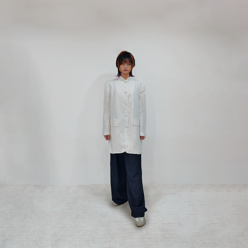 Sustainable White Linen Stand-Collar Jacket for Women – Relaxed & Elegant