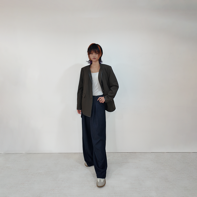Upcycled Brown Stand-Collar Jacket – Plaid Meets Punk Edge