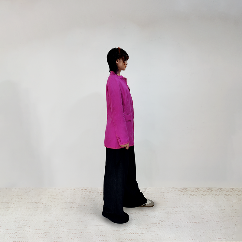 Upcycled Rose Red Stand-Collar Jacket – Modern Oriental Elegance