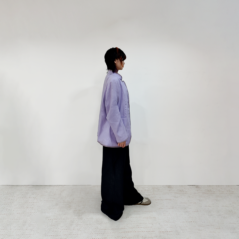 Sustainable Lilac Linen Jacket for Women – Stand-Collar & Soft Elegance