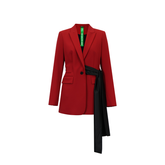 Asymmetric Satin Belt Blazer