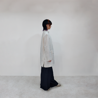 Sustainable White Linen Stand-Collar Jacket for Women – Relaxed & Elegant