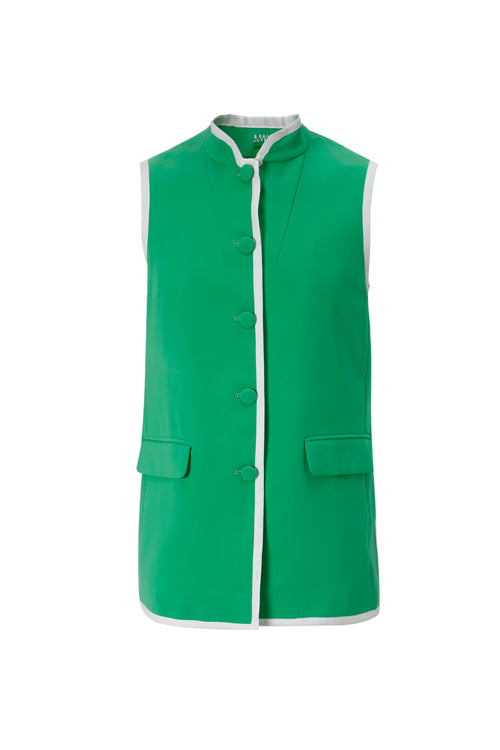 Upcycled Green Stand-Collar Vest – Sustainable Retro Sporty Style