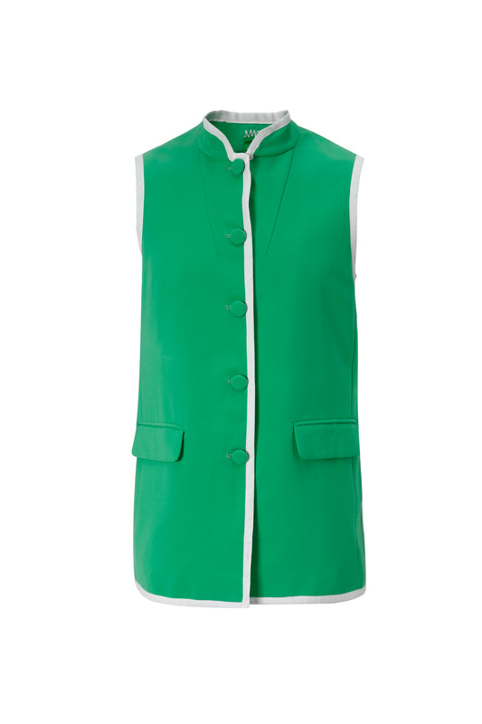 Upcycled Green Stand-Collar Vest – Sustainable Retro Sporty Style
