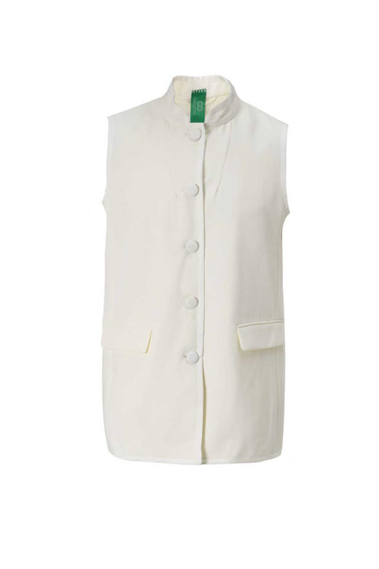 Upcycled White Stand-Collar Vest – Minimalist Oriental Chic