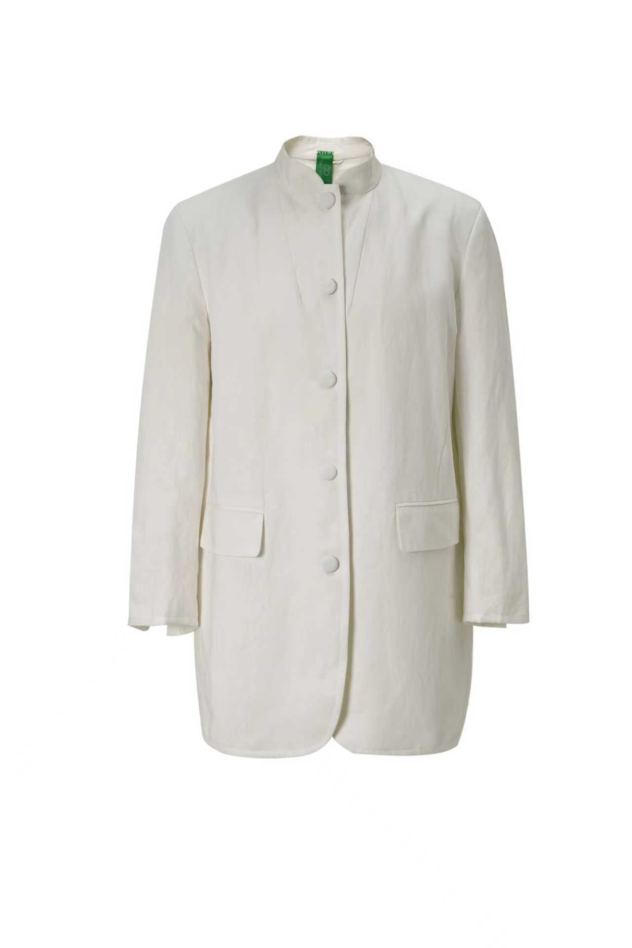 Sustainable White Linen Stand-Collar Jacket for Women – Relaxed & Elegant