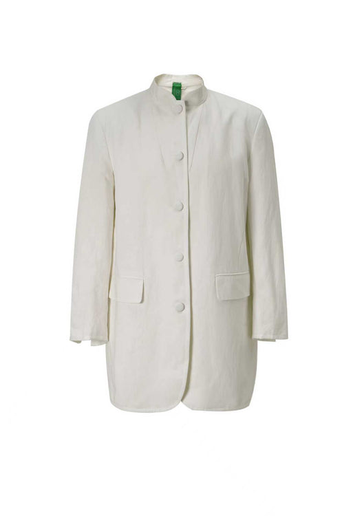 Sustainable White Linen Stand-Collar Jacket for Women – Relaxed & Elegant