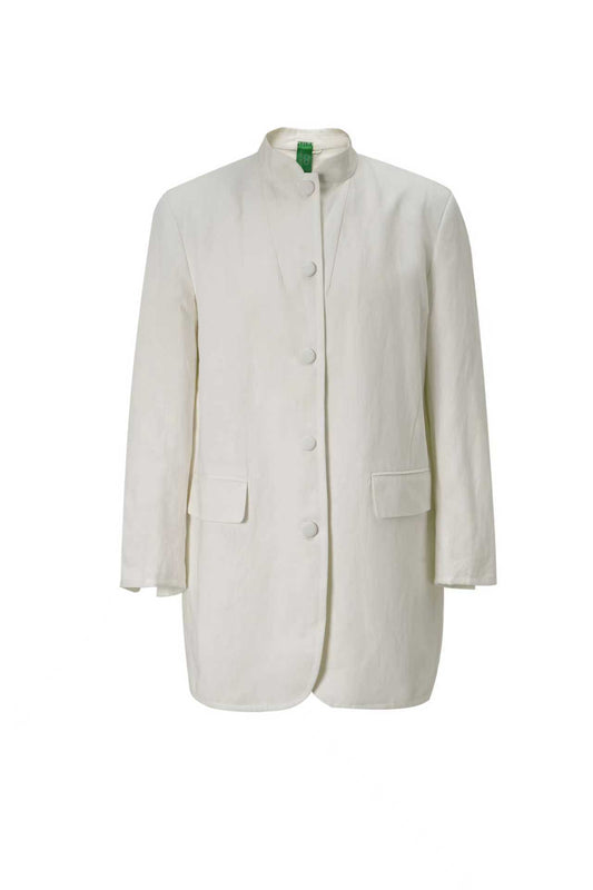 Sustainable White Linen Stand-Collar Jacket for Women – Relaxed & Elegant