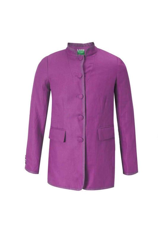 Upcycled Rose Red Stand-Collar Jacket – Modern Oriental Elegance