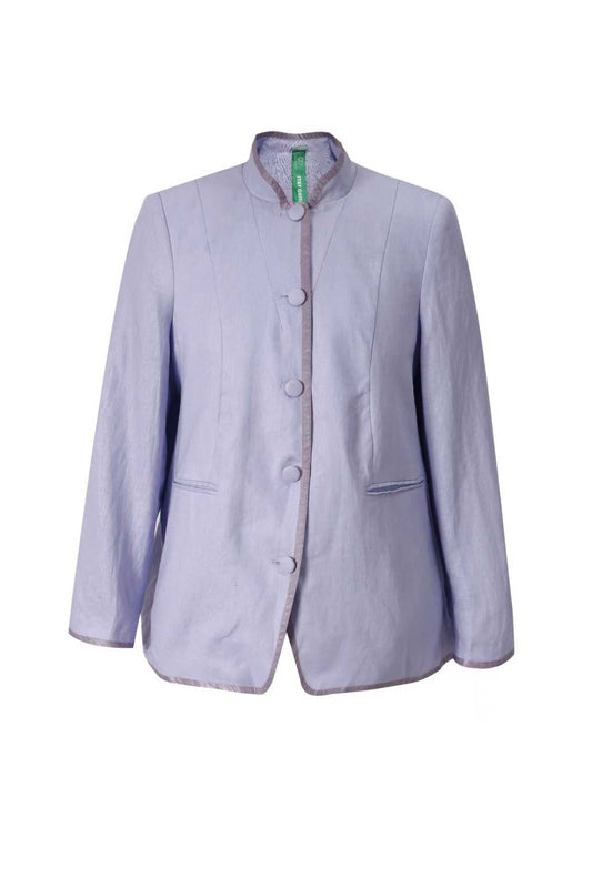 Sustainable Lilac Linen Jacket for Women – Stand-Collar & Soft Elegance