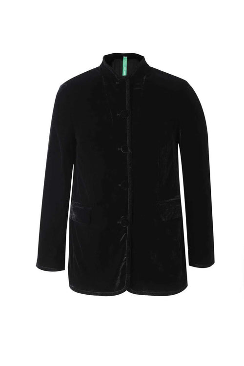 Black Velvet Stand-Collar Jacket – Vintage Luxury Meets Modern Minimalism