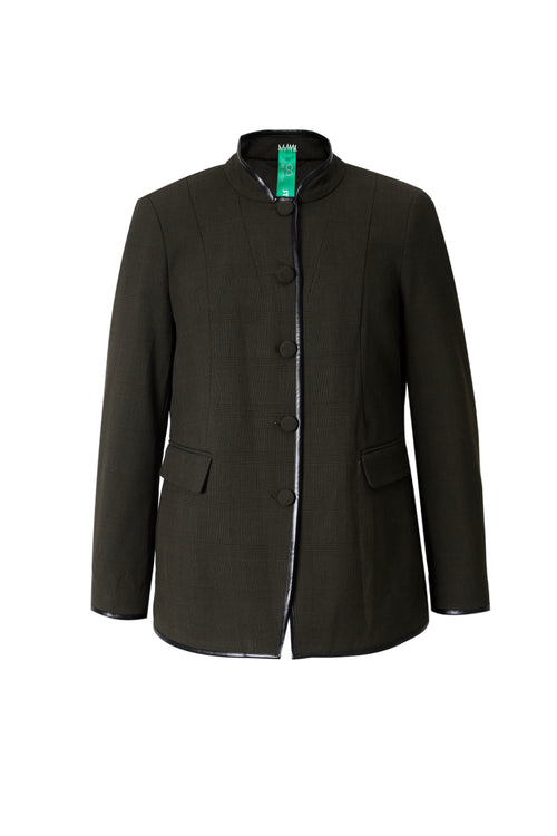 Upcycled Brown Stand-Collar Jacket – Plaid Meets Punk Edge