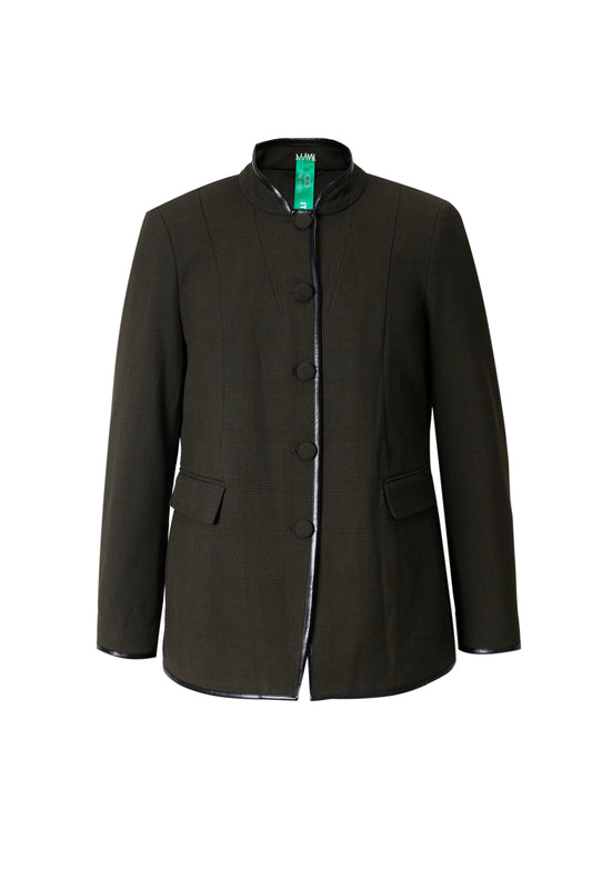 Upcycled Brown Stand-Collar Jacket – Plaid Meets Punk Edge