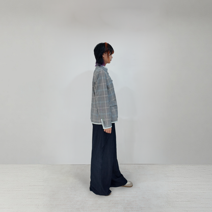 Upcycled Gray Plaid Stand-Collar Jacket – Modern Smart & Minimalist