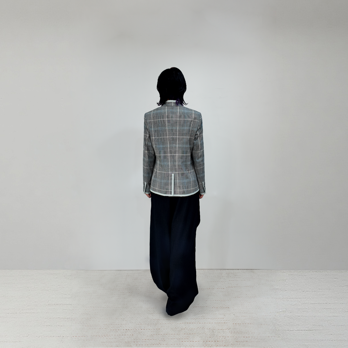 Upcycled Gray Plaid Stand-Collar Jacket – Modern Smart & Minimalist